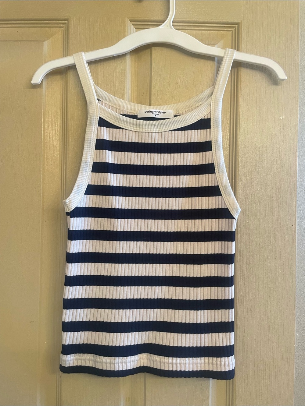 perfectwhitetee Navy & White Ribbed Striped Tank EUC